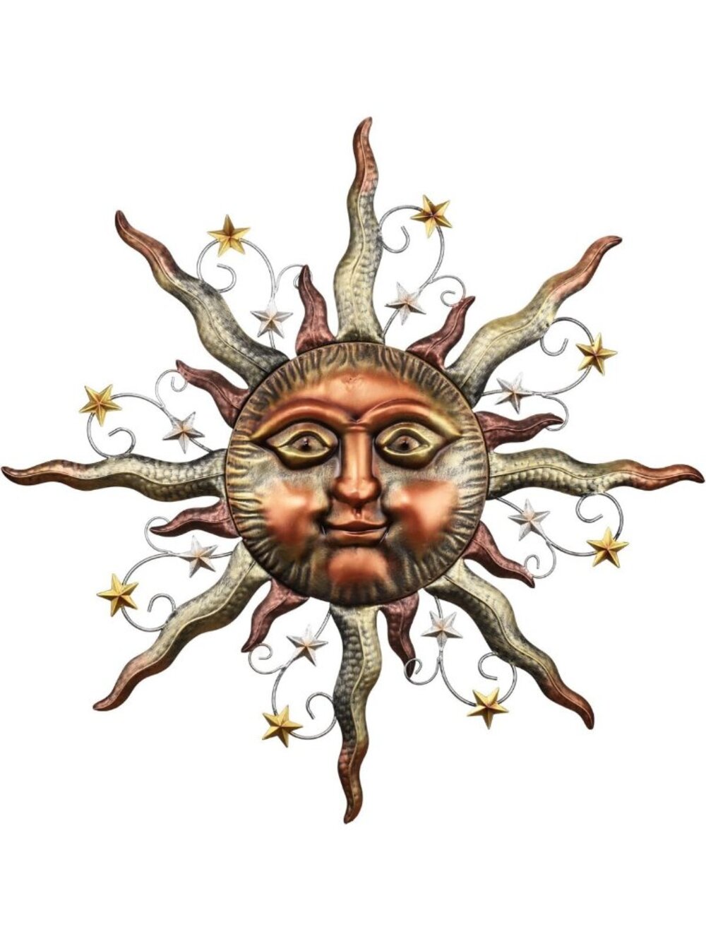 25” Bronze Sun Face Metal Wall Art - Rustic 3D Outdoor Decor for Garden & Patio